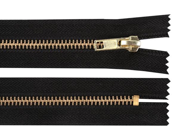 Reißverschluss Metall/Messing 14 cm Länge Schwarz/Messing